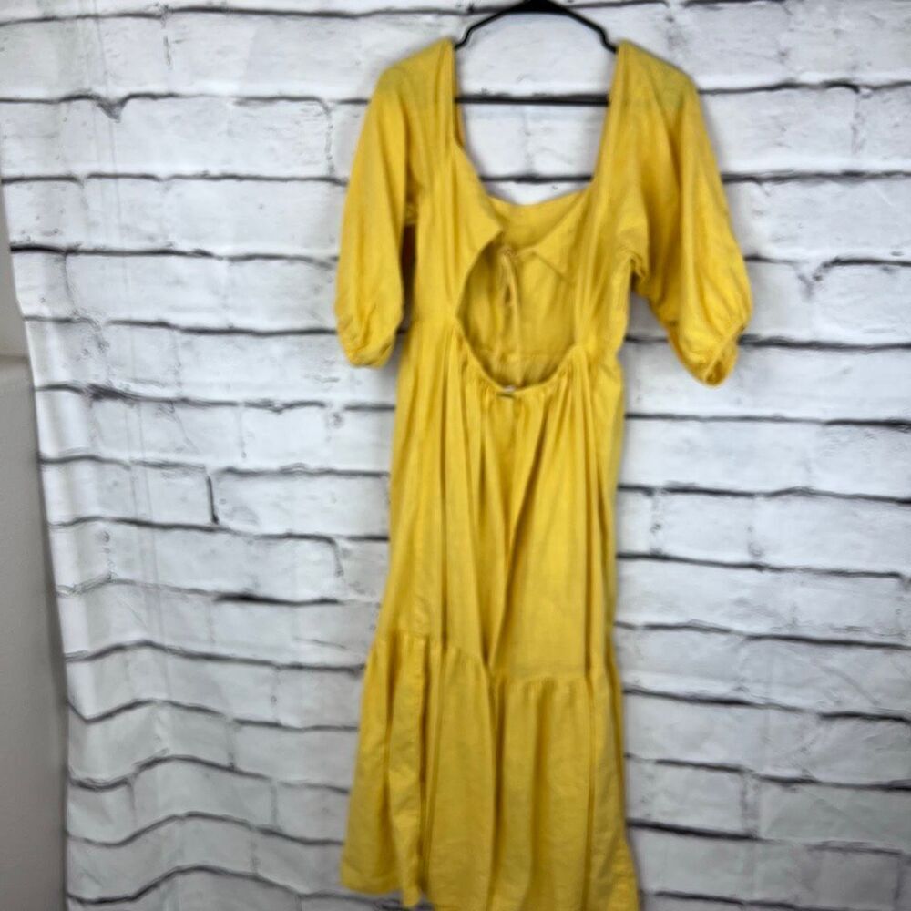 Billabong Yellow Cotton Puff Sleeve Tiered Midi Dress Size L Boho Cottagecore - Picture 5 of 11
